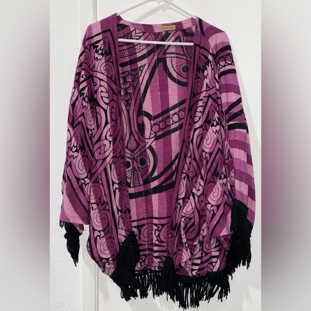 American Vintage Pink, Purple and Black Geometric Shawl